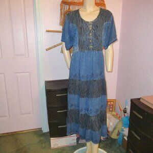 Vtg 24 Karat Tiered Midi Dress Size L Embroidered Renaissance Fairy Peasant Boho
